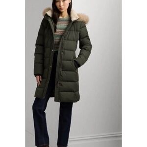 Ralph Lauren Olive Green Puffer Coat with Fur Hood